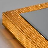 1960s brass wall backlit mirror, frame with glass beads by Palwa