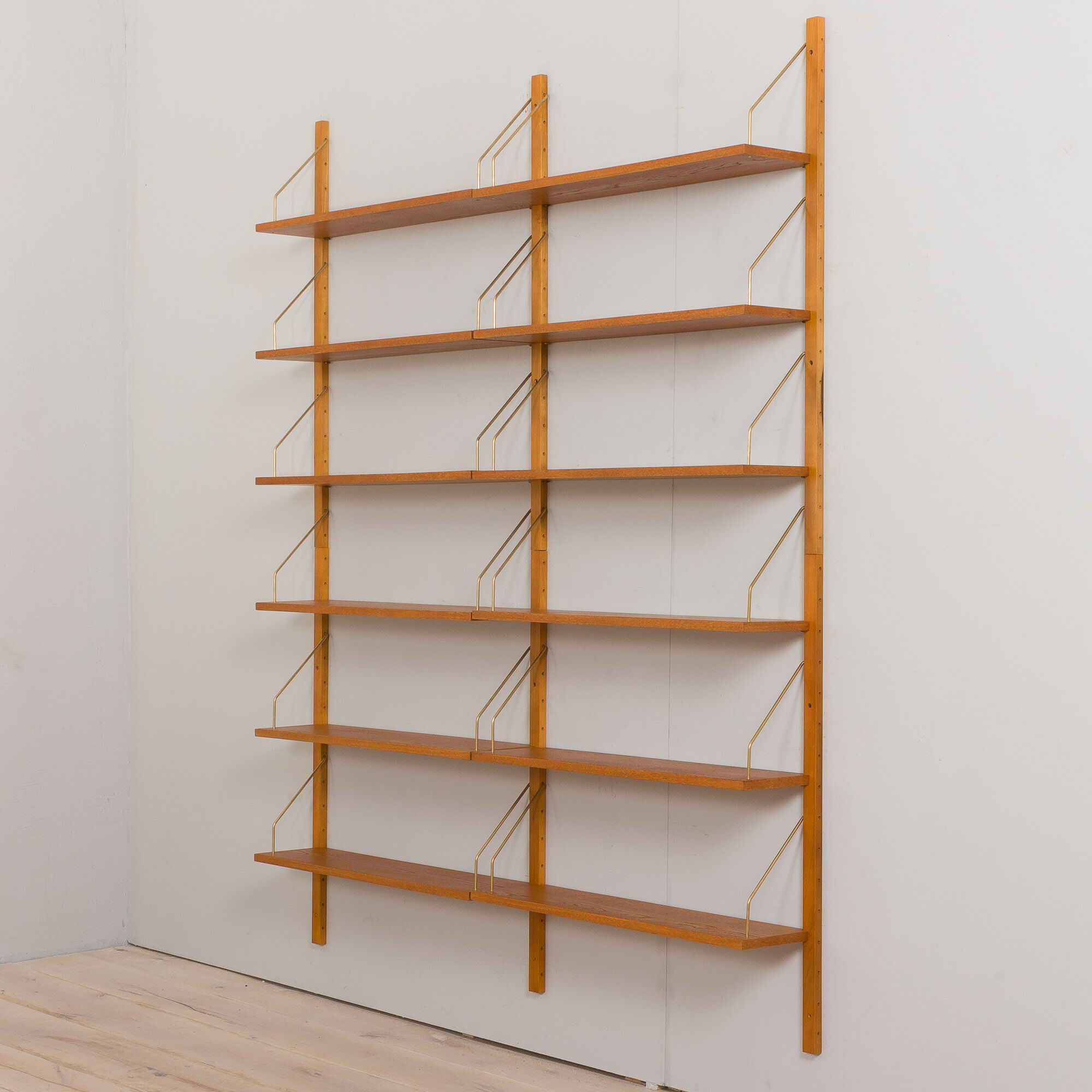 Danish oak modular shelving system 12 shelves