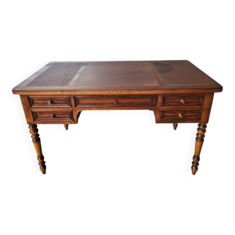 Bureau ministre de centre milieu style Louis Philippe en bois et cuir