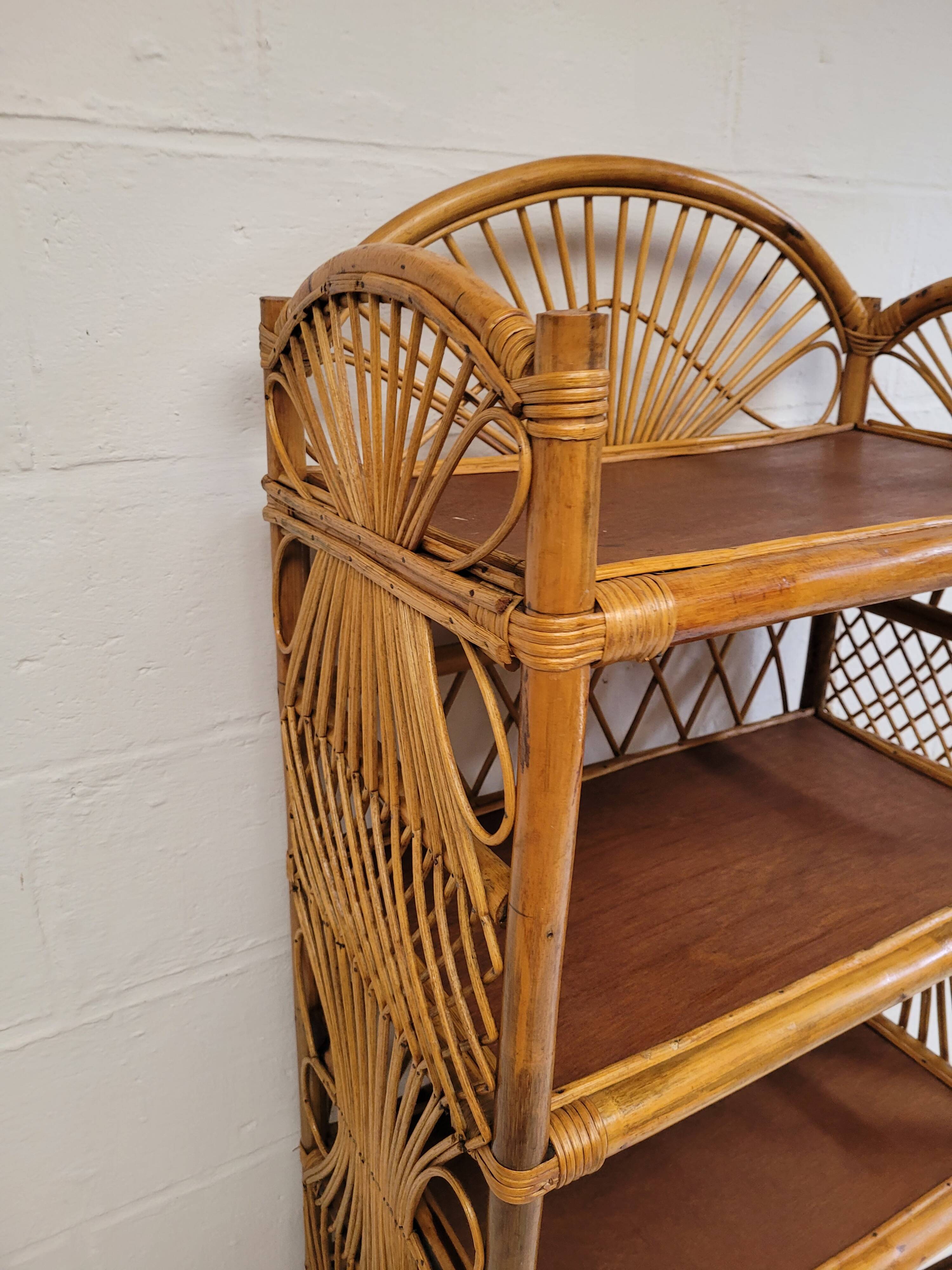 Vintage rattan bookcase shelf