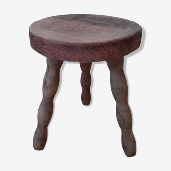 Tabouret tripode en bois esprit brutaliste