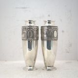 Pair of silver-plated art deco vases