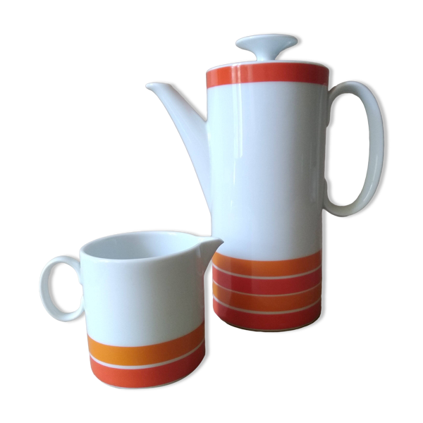 Set Cafetière + pot à lait Porcelaine THOMAS Vintage . Médaillon Luciana . Années 70