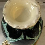 Pair of Vallauris vases in turquoise and black ceramic enhanced with o