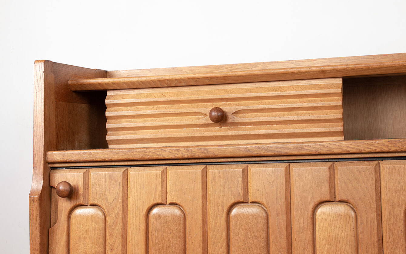 Large sideboard in Oak and Danikowski ceramics, Guillerme and Chambron.