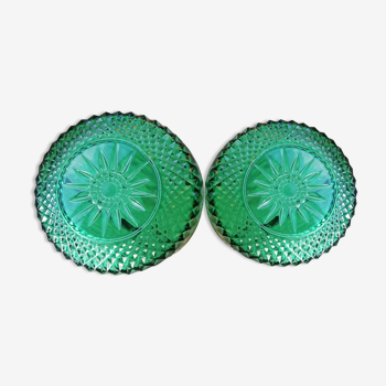 Pair of arcoroc green glass bowls