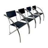 Set of 4 Postmodern Black and Blue and chrome tubular chairs, 1980s