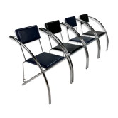 Set of 4 Postmodern Black and Blue and chrome tubular chairs, 1980s