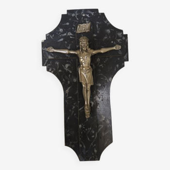 Crucifix in metal and slate