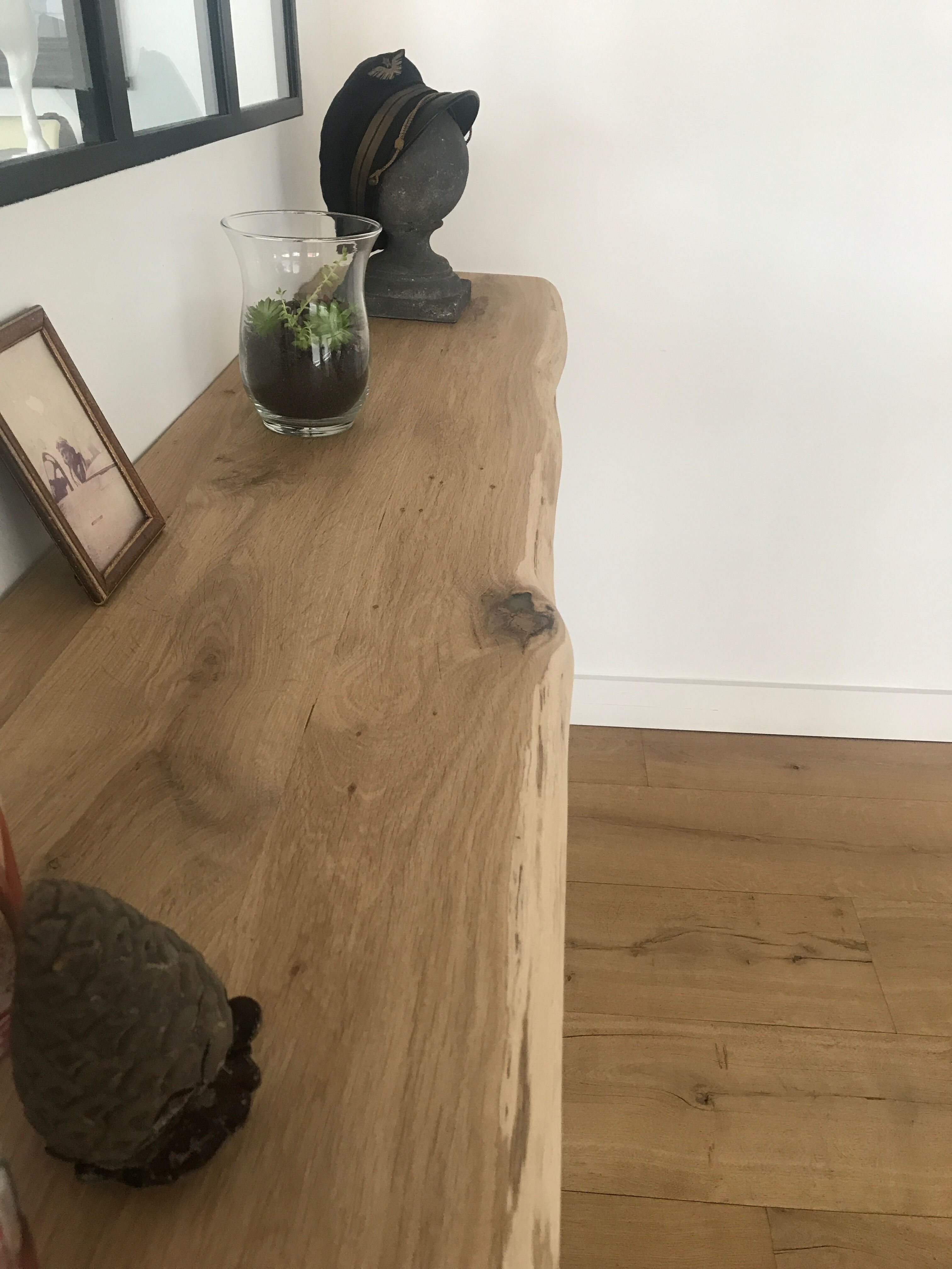 Console 3m x 50 cm solid oak and metal feet in U