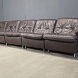 Modular vintage brown leather sofa, 1970s.
