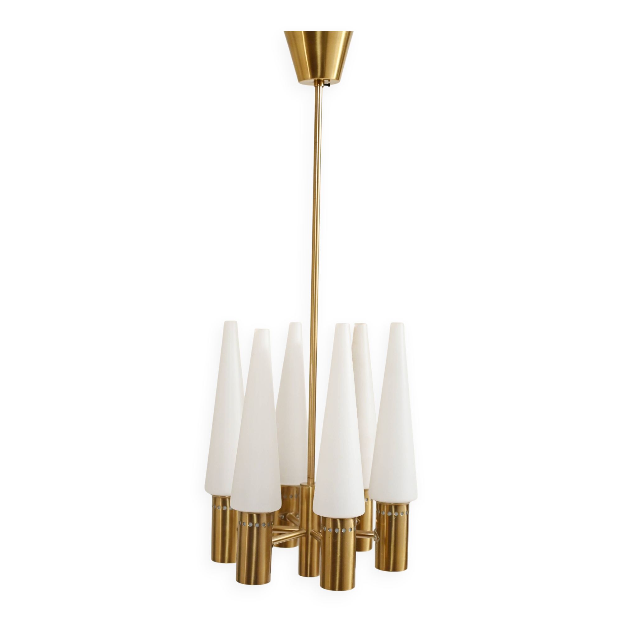1950s brass and glass chandelier by Hans-Agne Jakobsson