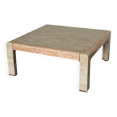Tessellated Stone & Brass Inlay Coffee Table — Mission Furniture, 1989