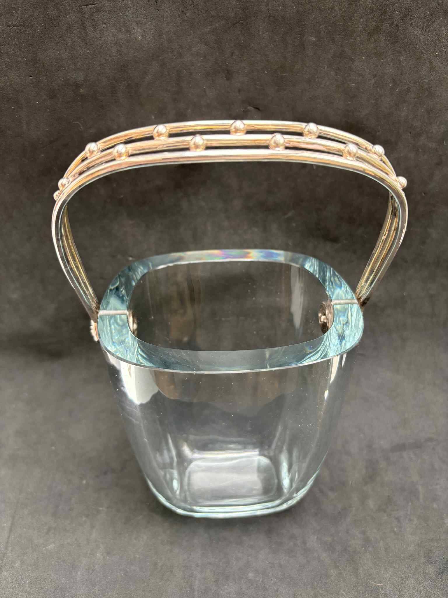 Strombergshyttan sterling silver and art glass ice bucket