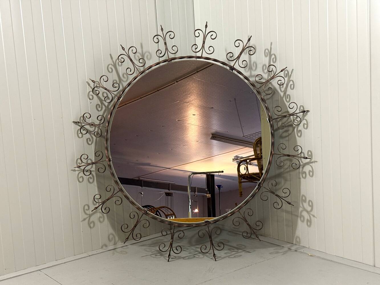Huge round wrought iron wall mirror 1960’s