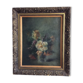 Huile roses sur toile