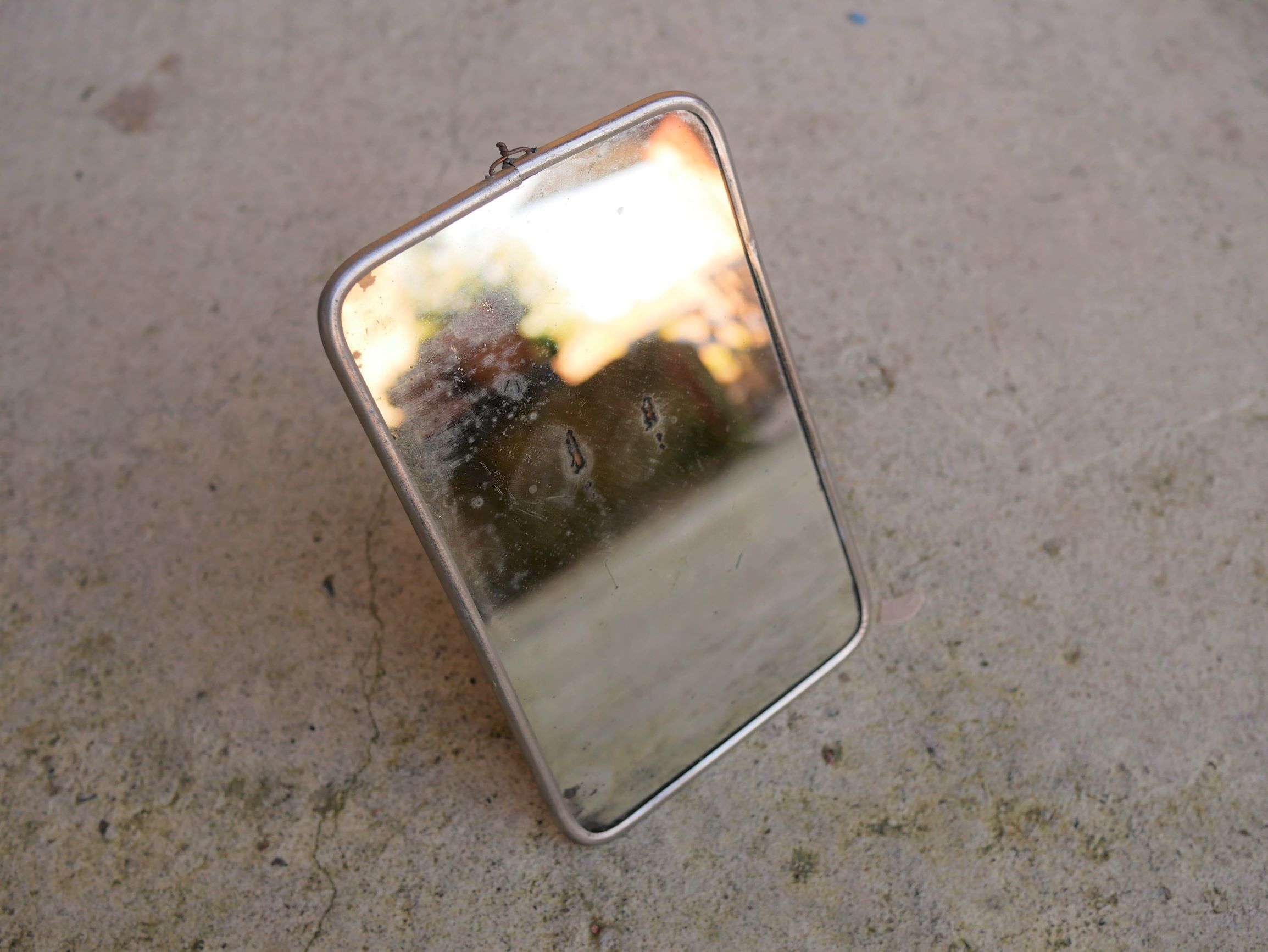 Vintage silver barber's mirror 20cm x 13cm