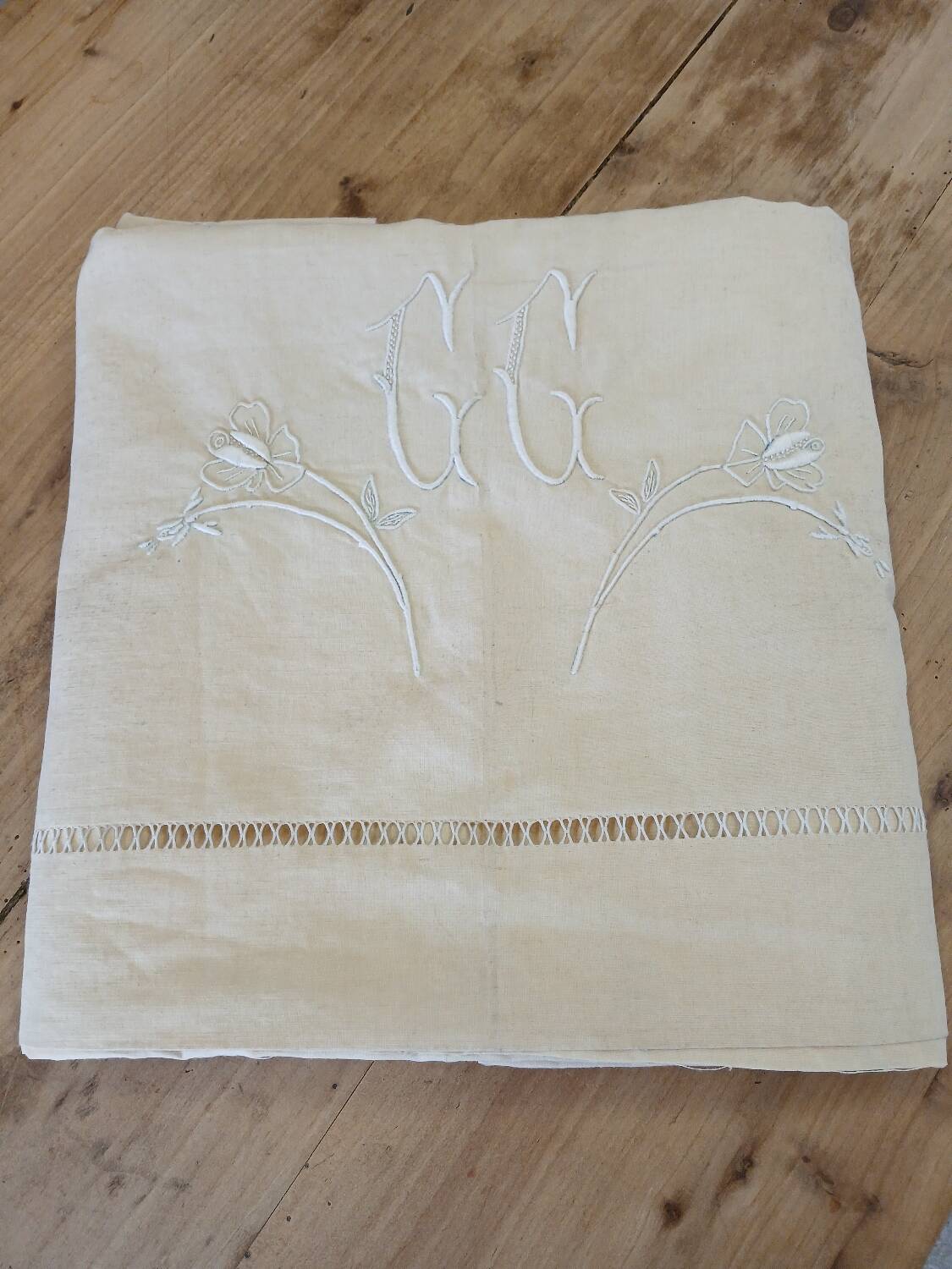 Pure linen canvas sheet/tablecloth/curtain "Blue flower"