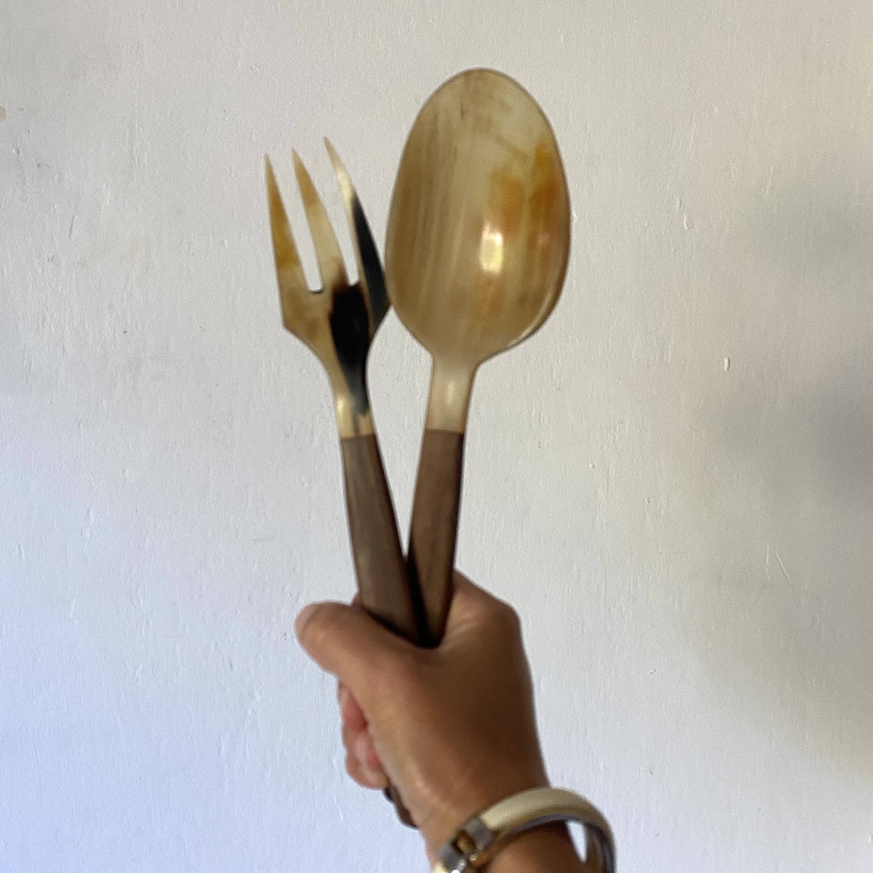 Wooden and horn salad servers