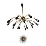 Old spider chandelier Italian metal, vintage Sputnik lamp 15 lights