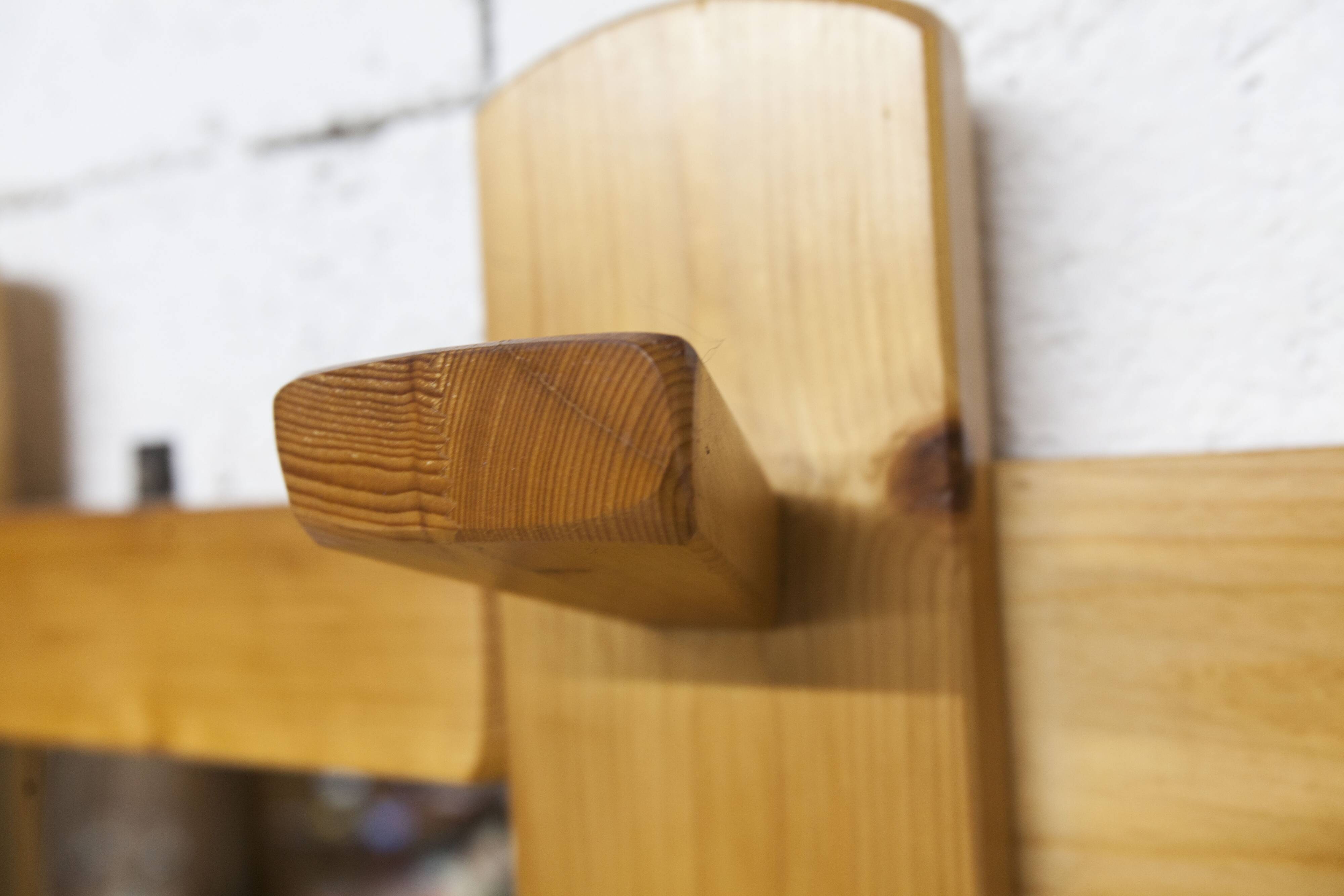 Wall-mounted coat rack, mountain style, pine, honey colour, 1970.