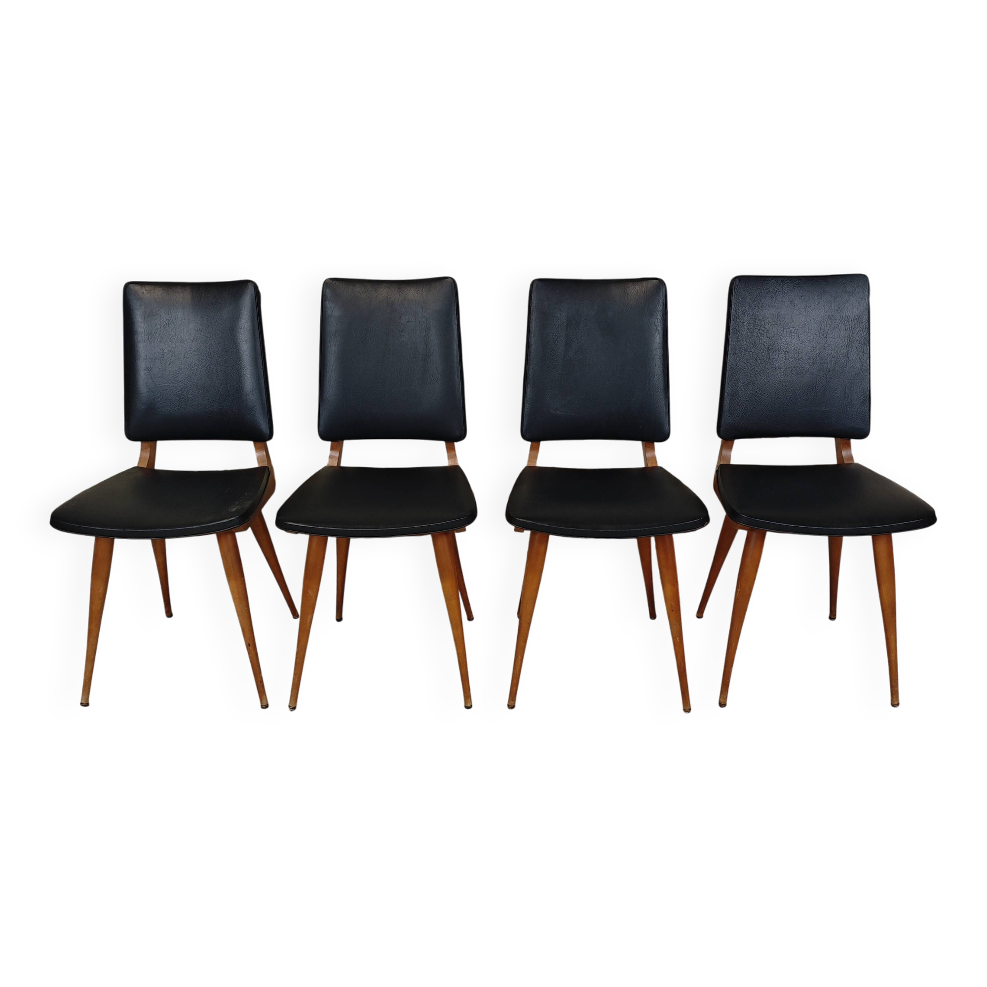 Set of 4 vintage chairs with tapered legs.