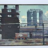Vintage Oil Painting Industrial Landscape signed ÖRJAN WALLERT (1949)