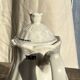 White earthenware teapot with blue and silver trim H22.5