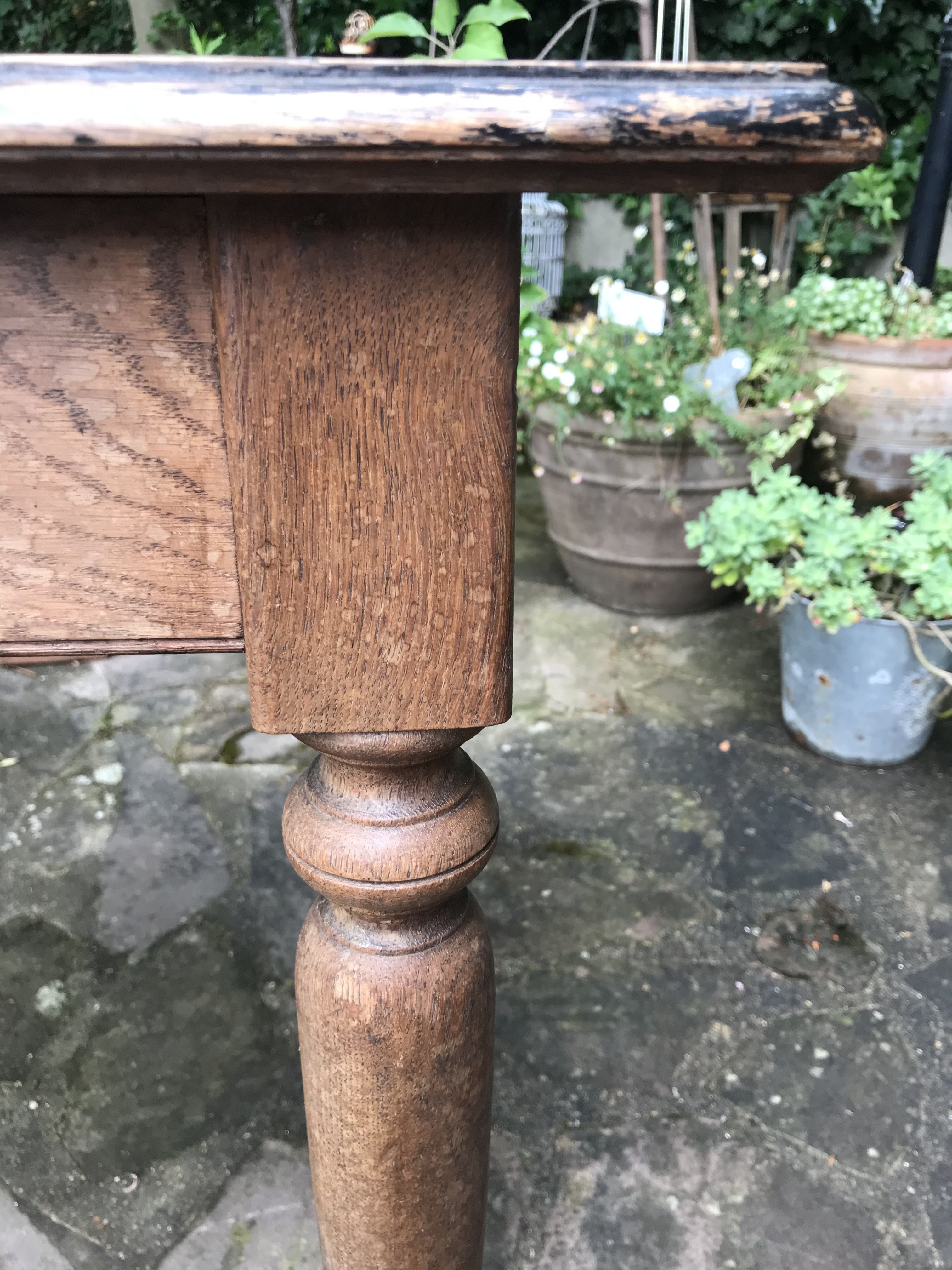 Old farmhouse table desk 1 drawer solid wood patinated black top