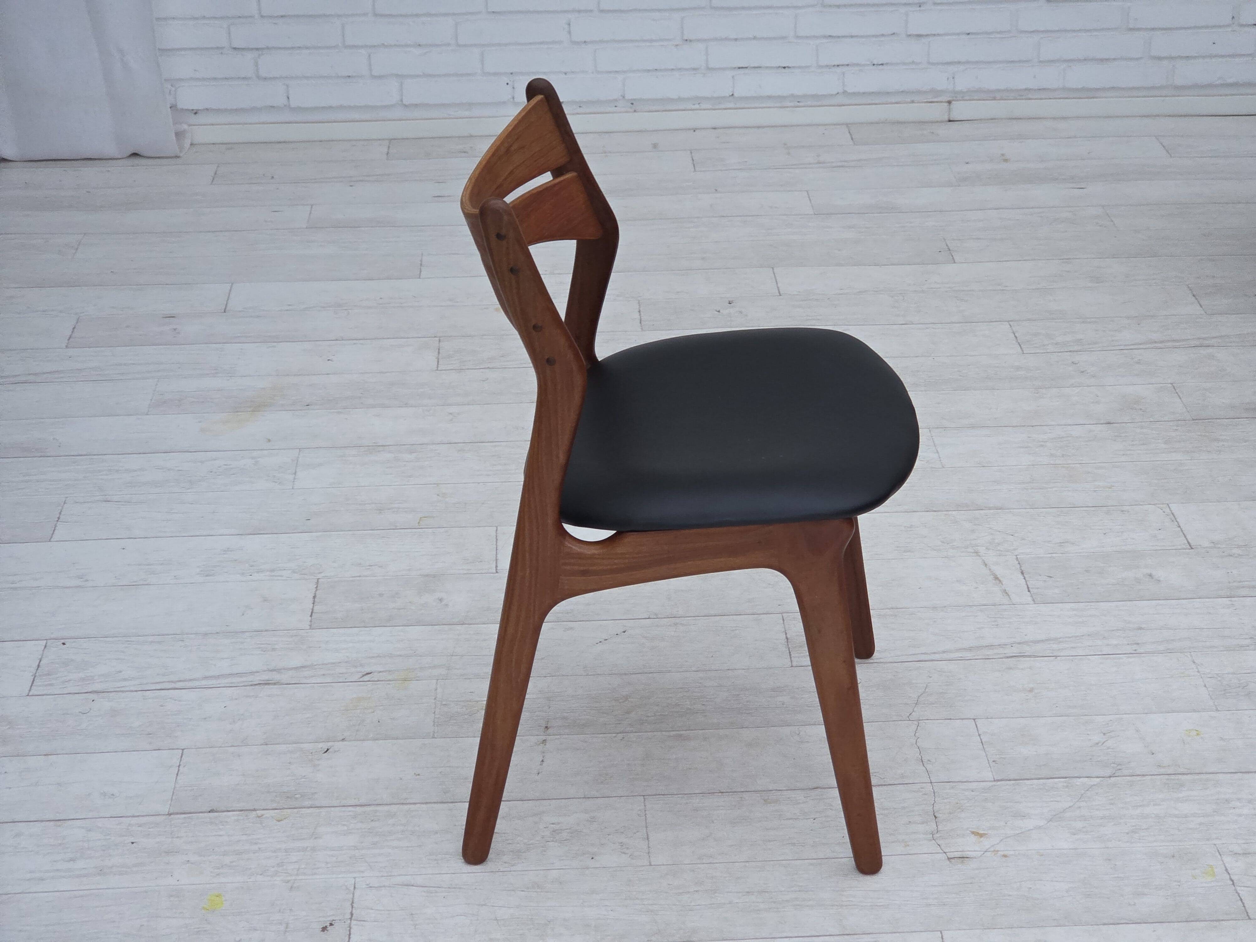 1960s, set of 4 reupholstered Danish dining chairs, design by Erik Buck.