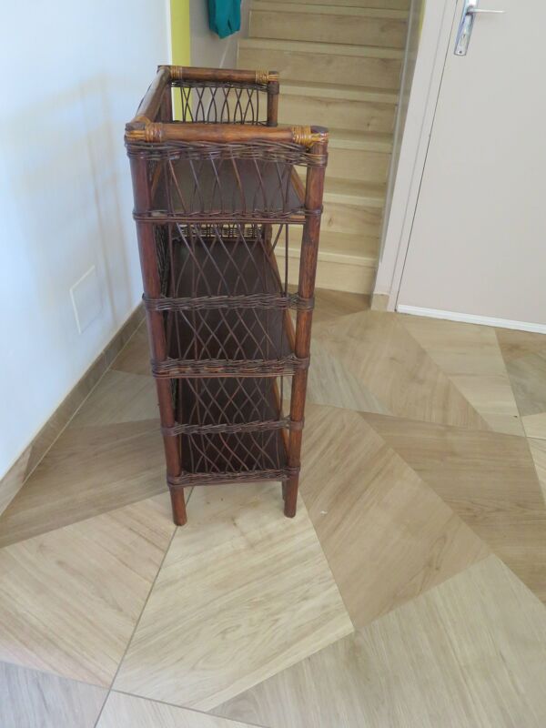 Bibliothèque - Bibus-3 niveaux-rotin tressé -bambou-Vintage-années 70