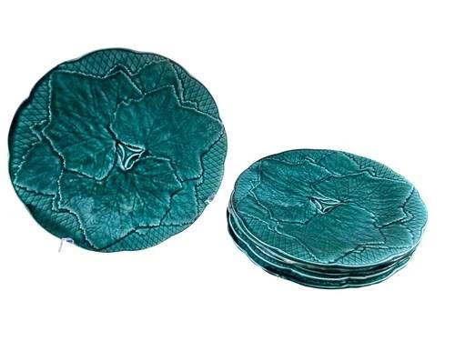 Gien Primefleur green barbotine plates set of 6, 21cm