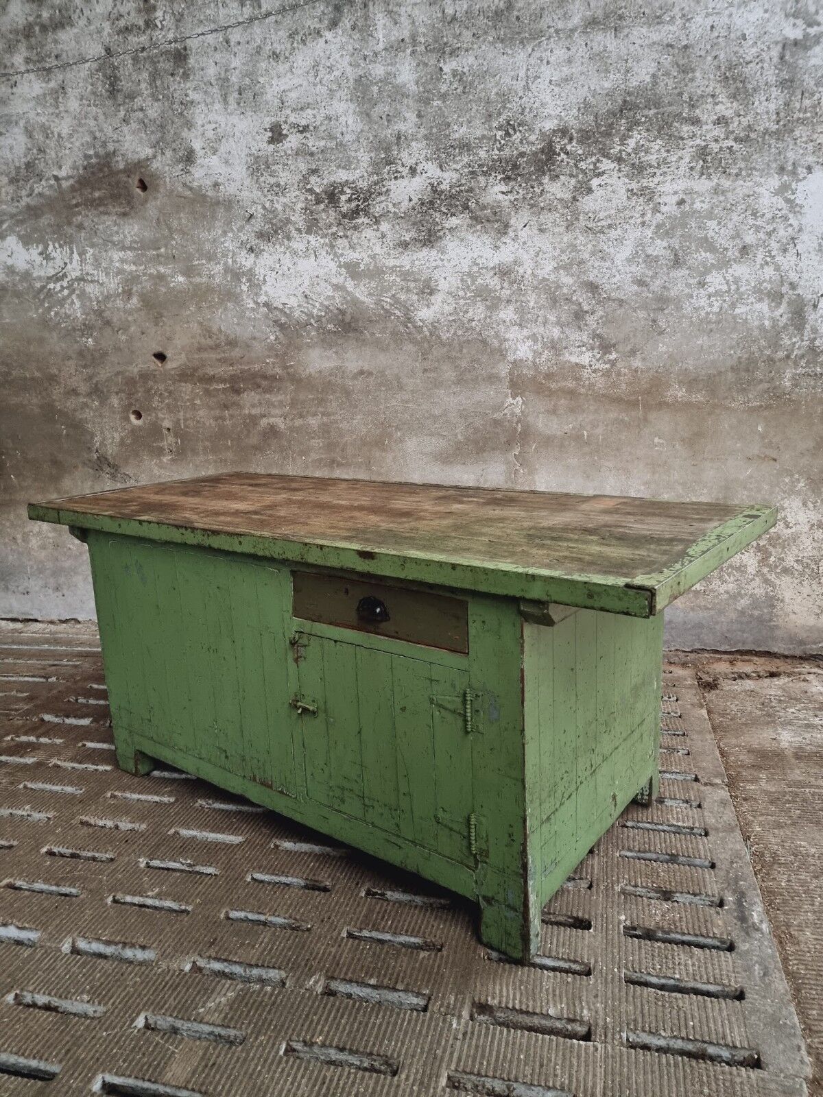 Antique workbench green kitchen island