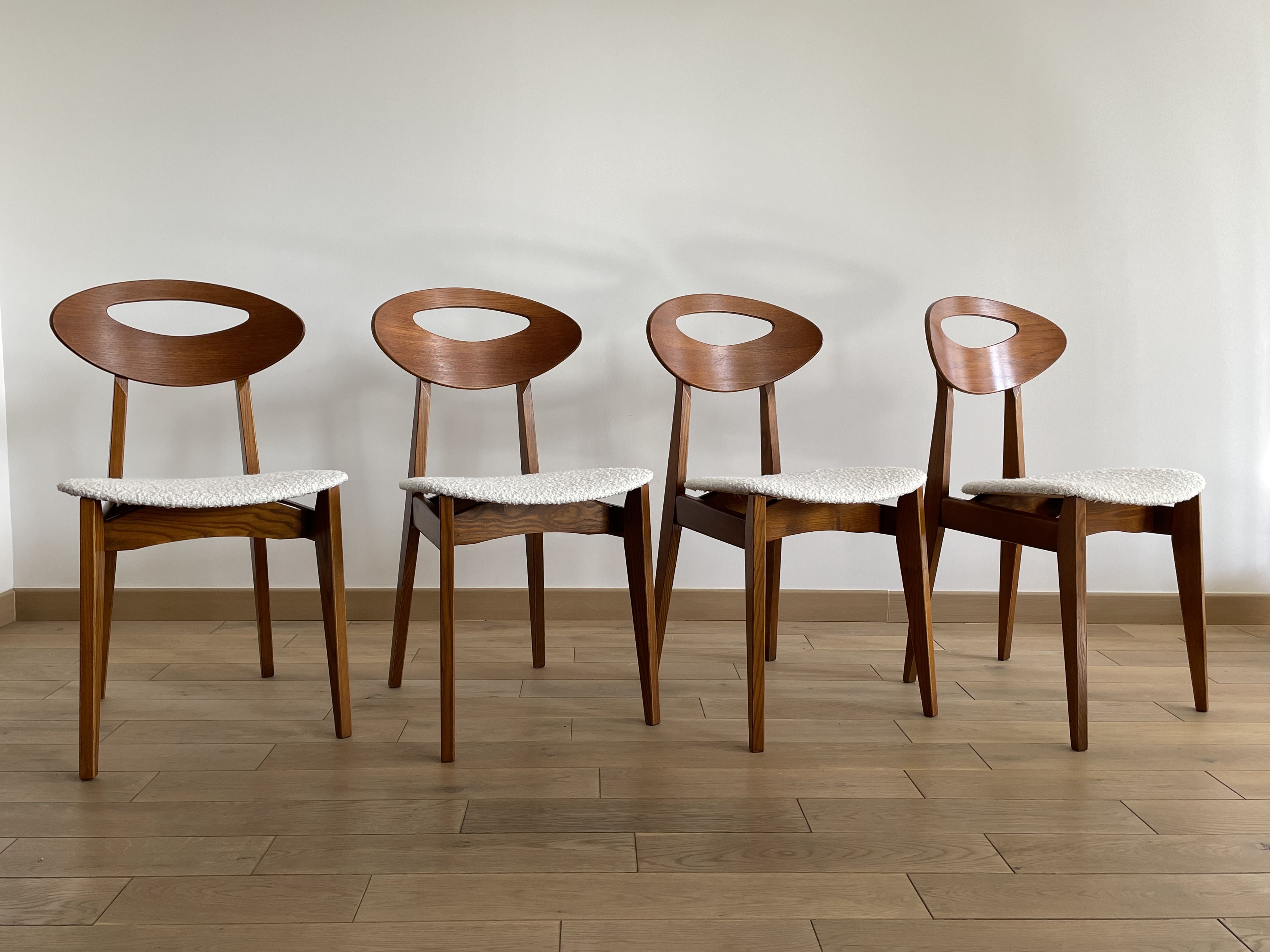 Lot 4 vintage chairs by Roger Landault for Sentou, France 1950