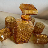 Vintage Italian liqueur service in amber glass – "Pointe de" work