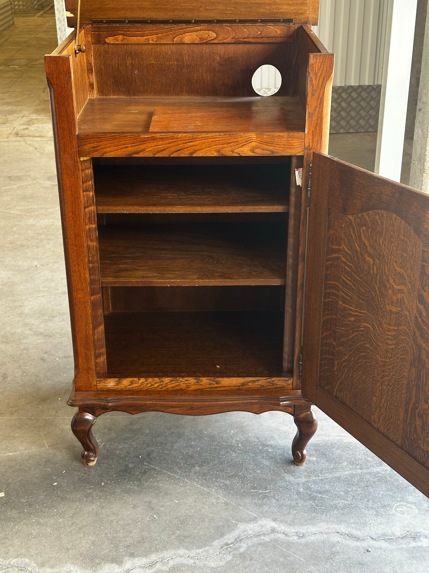 Vintage solid oak furniture for a vinyl turntable.