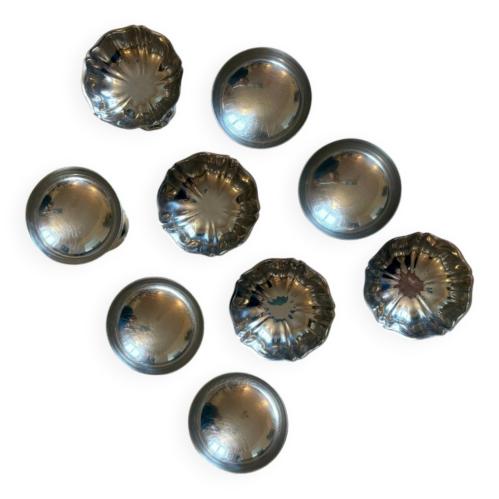 Set of 9 vintage silver stainless steel dessert bowls