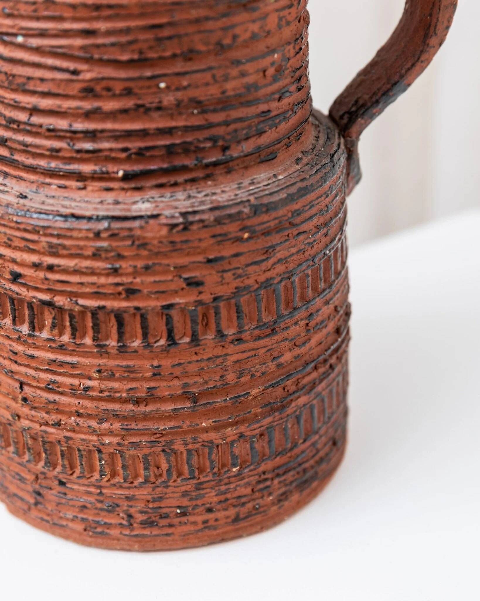 XL Mid-Century Brutalist Chamotte Vase in earthy red-brown ceramic by Spara Keramik, Germany 1960s