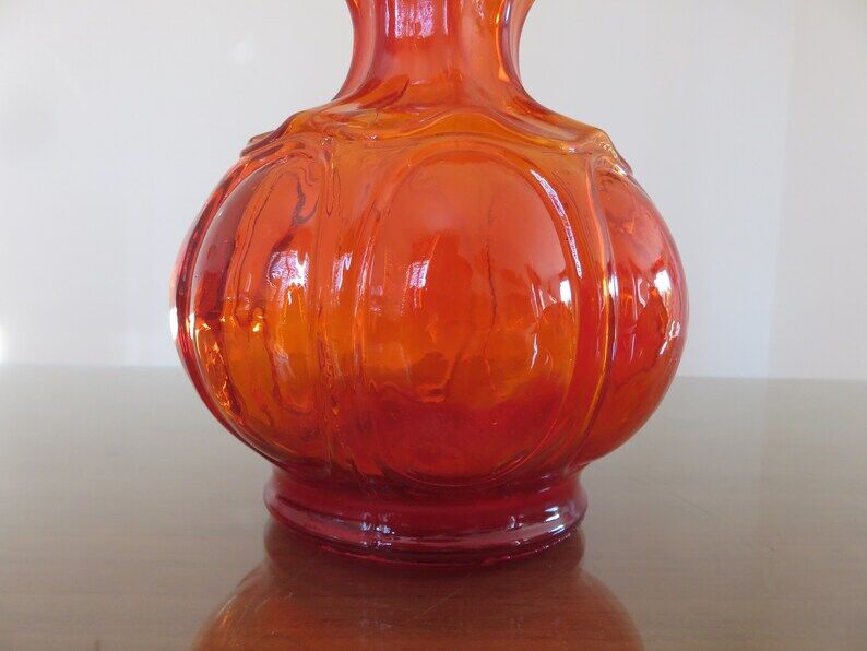 Empoli Italy decanter in orange structured glass 60s 70s