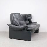 Canapé en cuir avec pouf par Vico Magistretti pour Cassina, années 1980, lot de 2