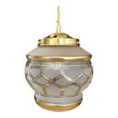 Vintage art deco globe pendant light in white and gold frosted glass