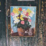 Painting with a vase with many flowers