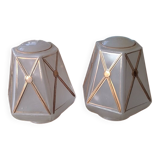 Pair of opalescent and gilded lamp glass
