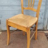 Chaise rustique paillée vintage art populaire