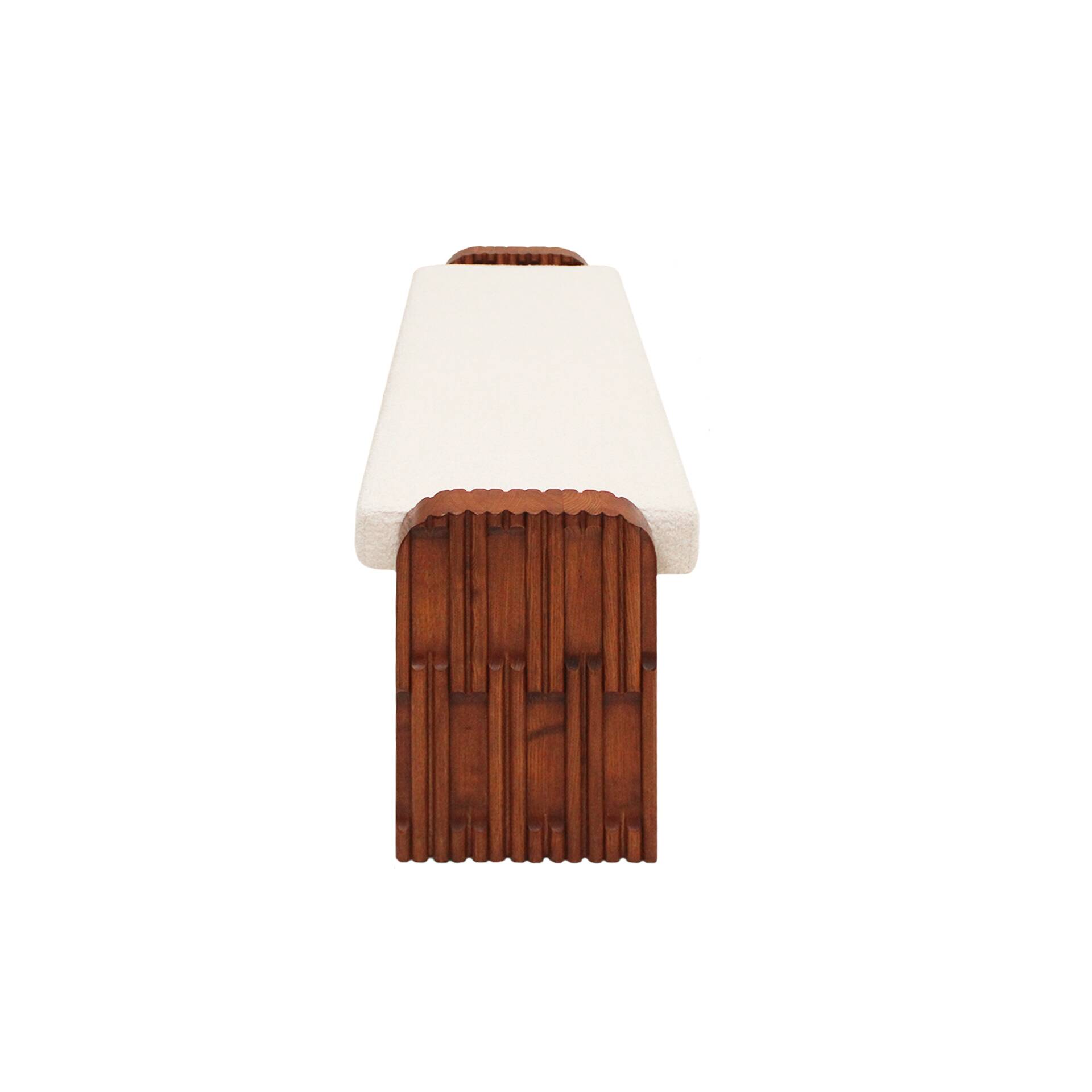Brutalist Style Sculptural Oak Supports and Ivory Bouclé Upholstery Bench,