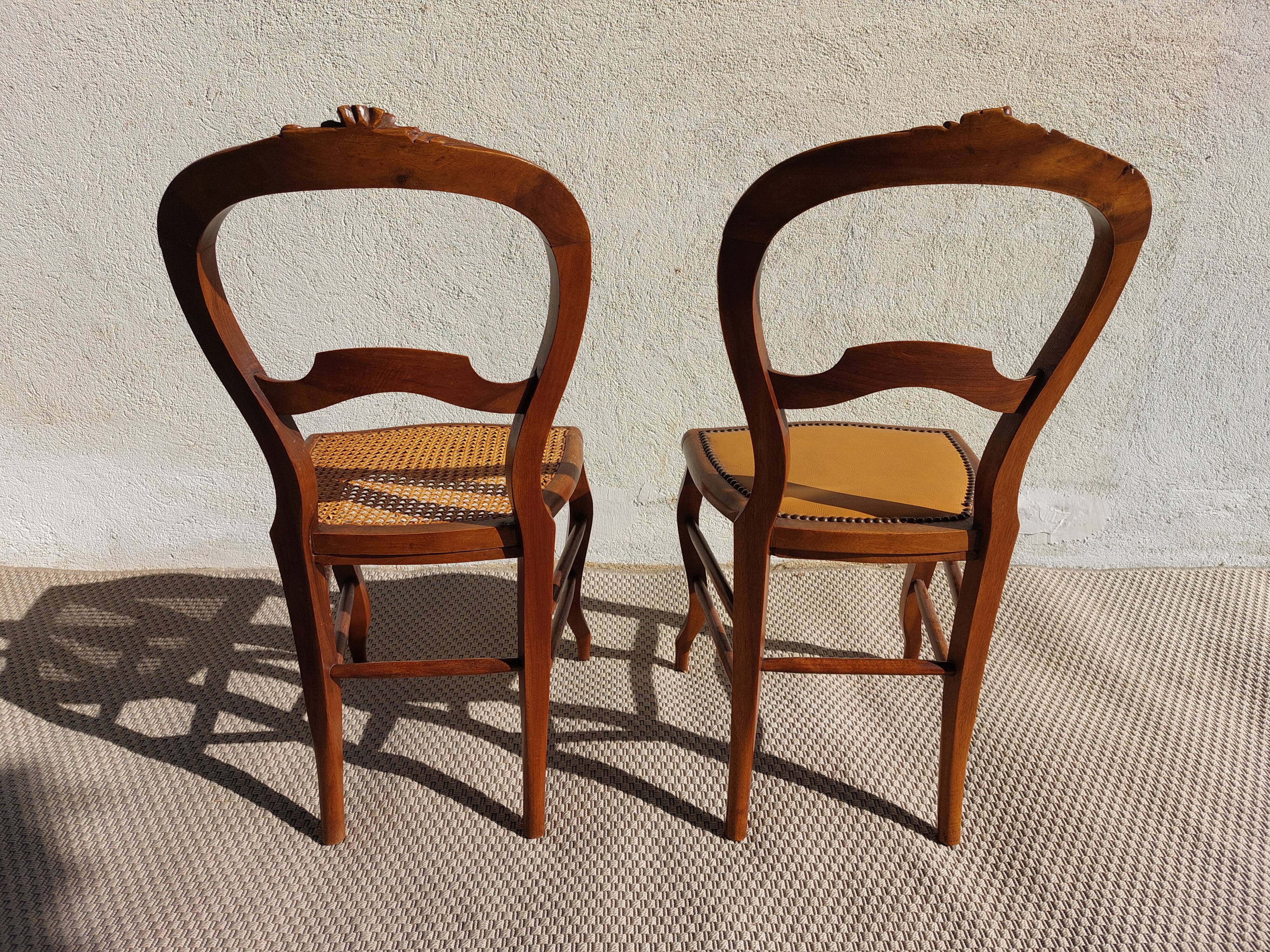pair of Art Nouveau chairs, cane and faux leather