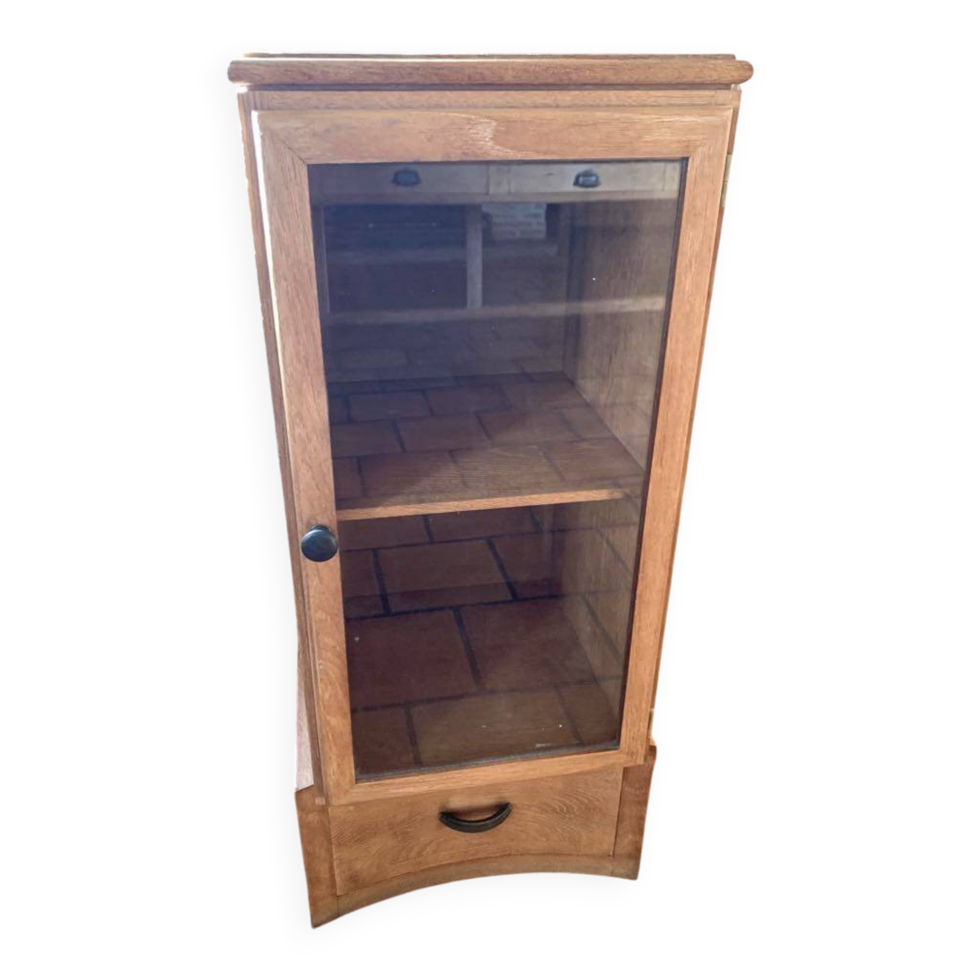 Wooden glass cabinet with drawer