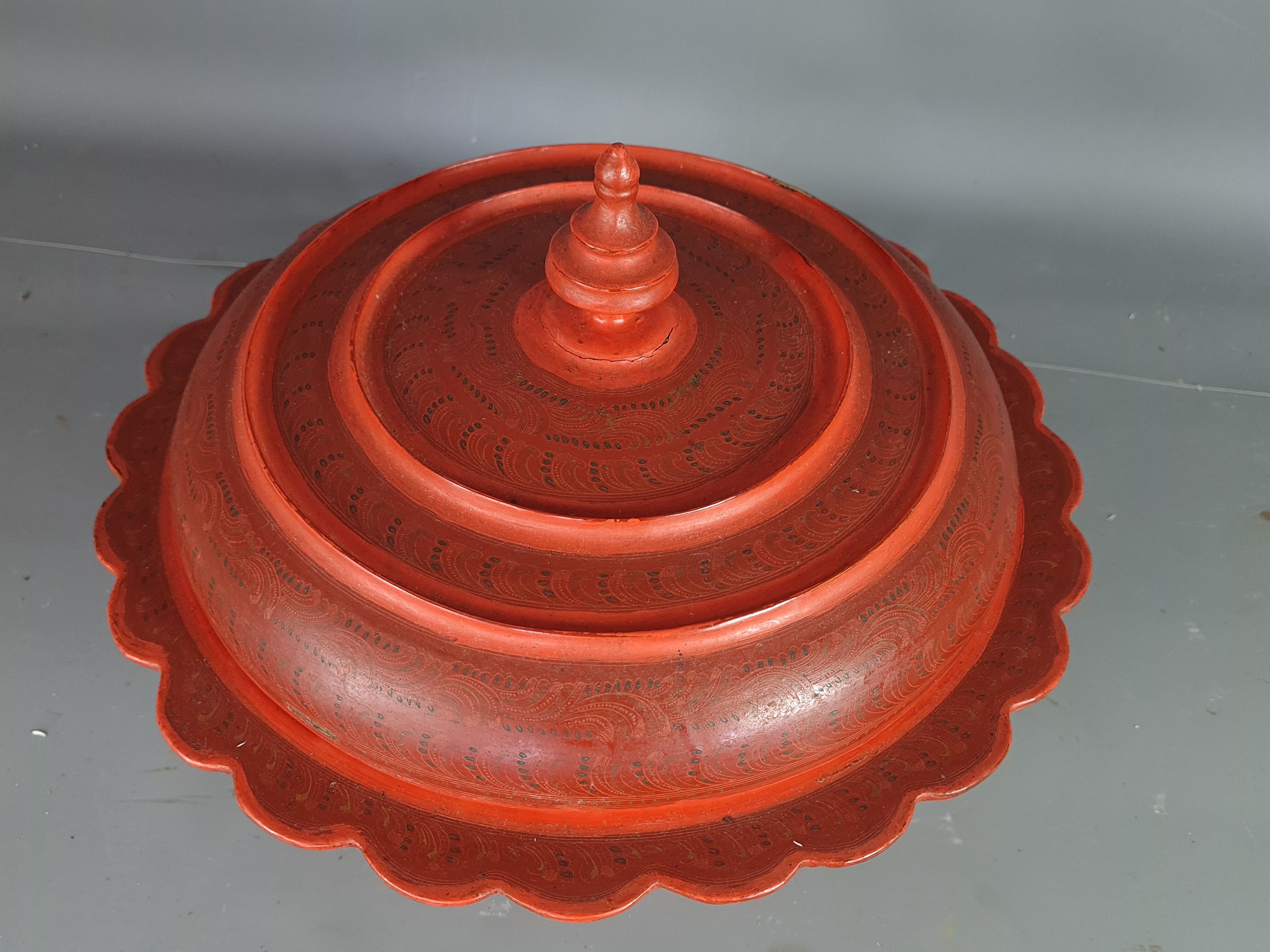 Old spice box or silent servant covered bamboo lacquered Burma.