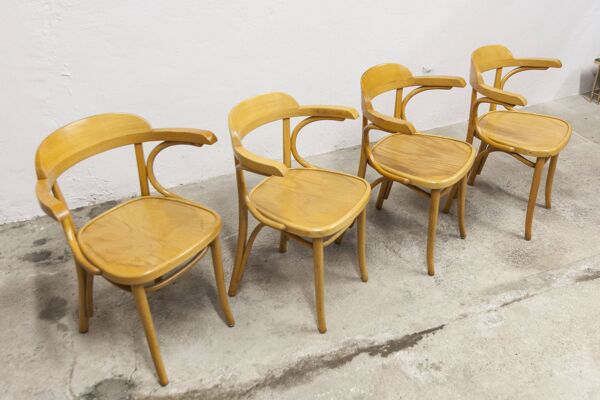 Lot de 4 chaises fauteuils bistrot à accoudoir 1960