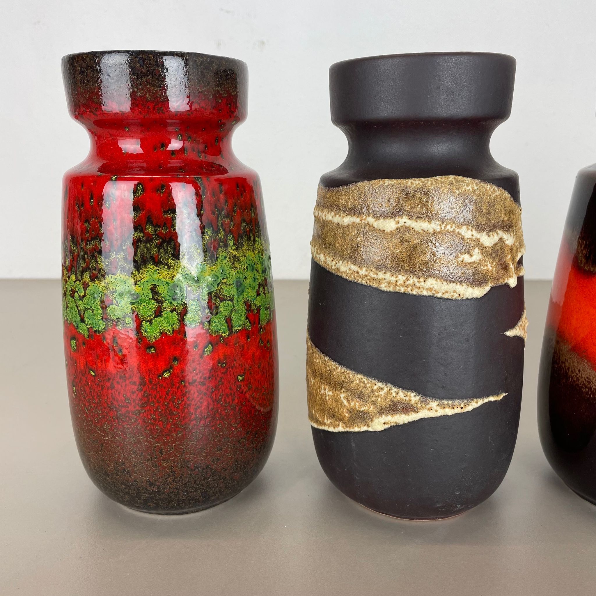 Set of Four Vintage Pottery Fat Lava Vases Made by Scheurich, Germany, 1970s